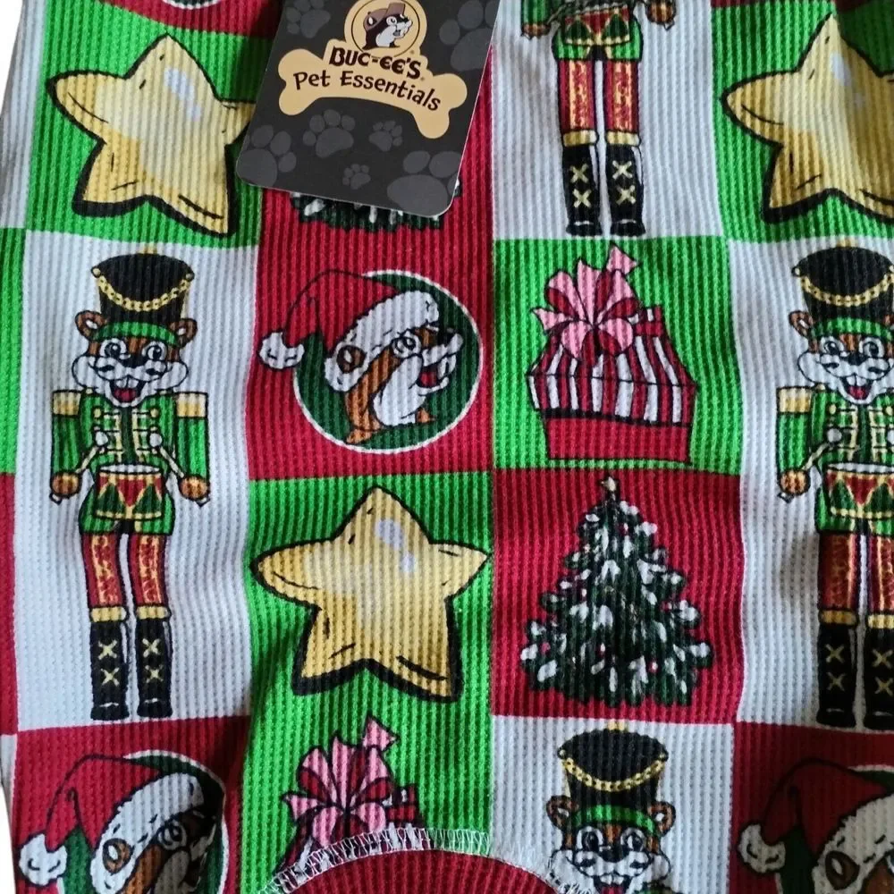 Buc-ee's Christmas Dog Outfit Jumpsuit One Piece Pajamas‎ Waffle Knit Large